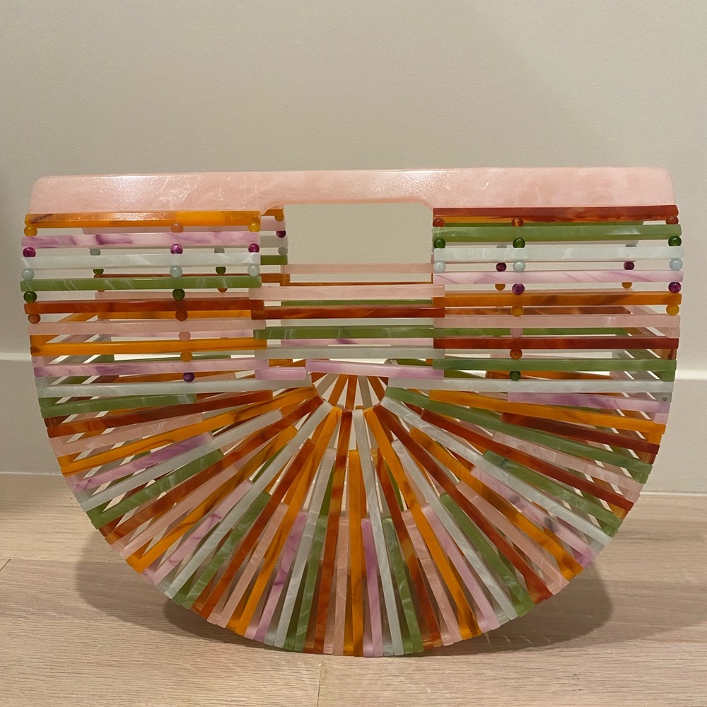 Cult Gaia Pink Acrylic Ark Clutch Handbag